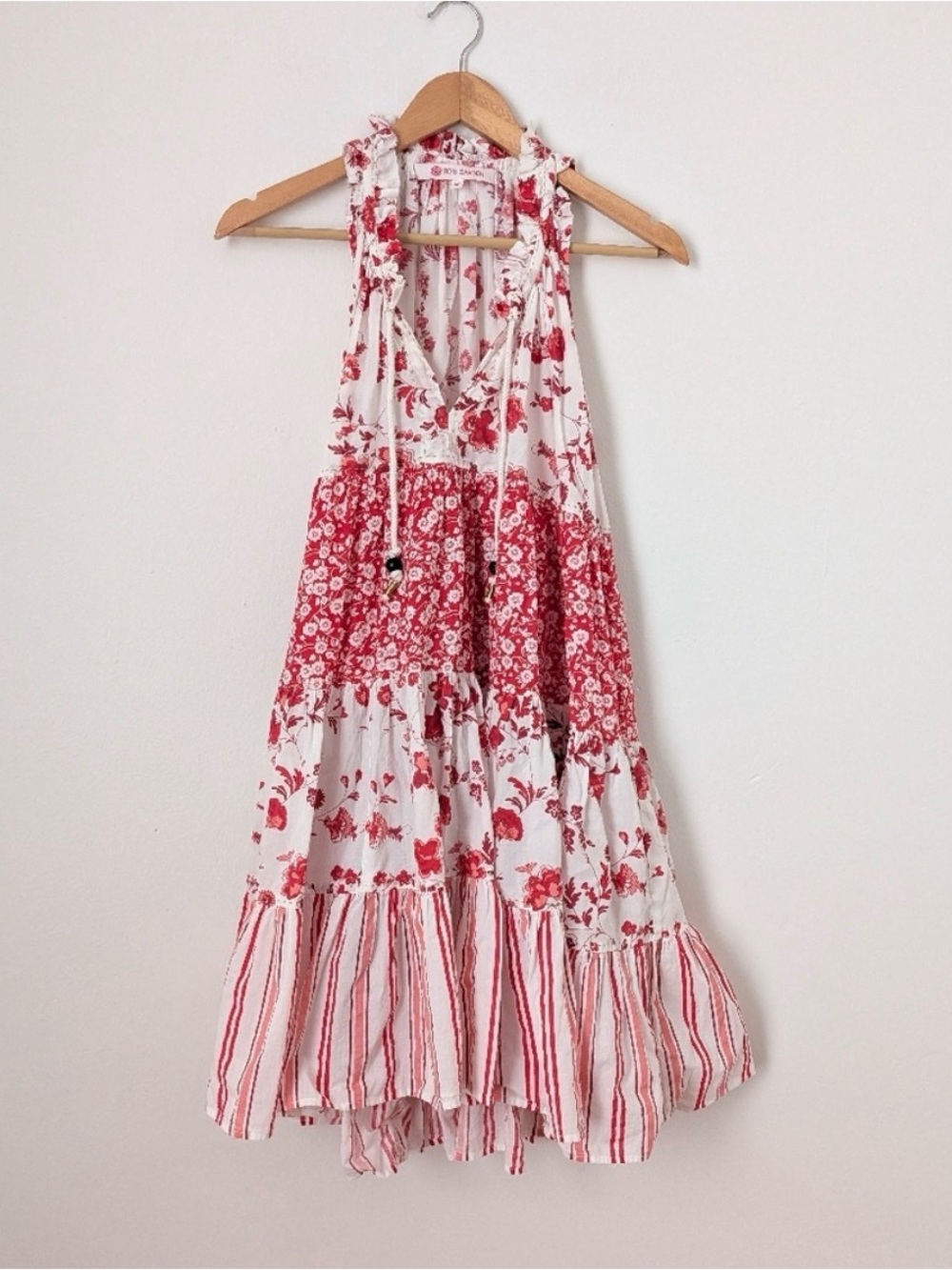 Ro’s Garden Anthropologie Floral Tiered Sun Dress in Coral / Pink / White - Picture 2 of 4